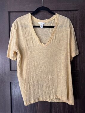 H&M Linen Yellow V-Neck Women's Top